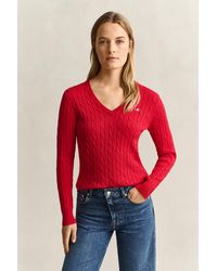 GANT - Classic Cable Knit Sweater Ruby - Lyst