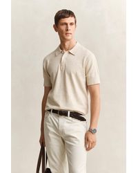 GANT - Slub Cotton Blend Short Sleeve Polo Sweater Seed Melange - Lyst