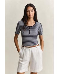 GANT - Ribbed Henley Top Evening - Lyst