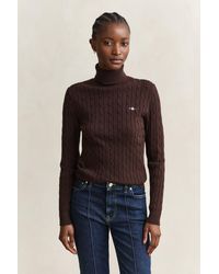 GANT - Stretch Cotton Cable Knit Turtleneck Sweater Deep - Lyst