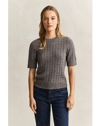 GANT - Wool Cashmere Cable Knit Short Sleeve Sweater Melange - Lyst