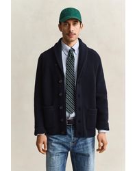 GANT - Ribbed Wool Blend Cardigan Evening - Lyst