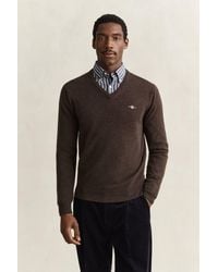 GANT - Lambswool V-Neck Sweater Dark Melange - Lyst