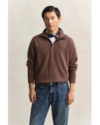 GANT - Sacker Rib Half-Zip Sweatshirt Dark Melange - Lyst