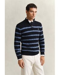 GANT - Striped Cotton Cable Knit Half-Zip Sweater Evening - Lyst
