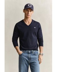 GANT - Cotton V-Neck Sweater Evening - Lyst