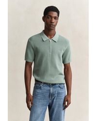 GANT - Ribbed Cotton Polo Sweater - Lyst