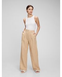 Gap High Rise Linen-cotton Pleated Wide Leg Pants With Washwell - Natural