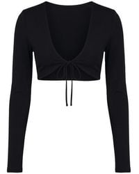 Garage - Sleek Tie Front Micro Long Sleeve Top - Lyst