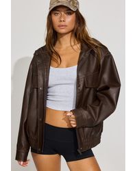 Garage - Oversized Faux Leather Stand Collar Bomber - Lyst