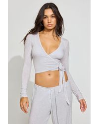 Garage - Sheer Ribbed Wrap Long Sleeve Top - Lyst
