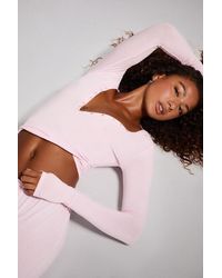 Garage - Sheer Ribbed Henley Long Sleeve Top - Lyst