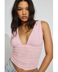Garage - Plunge Ruched Mesh Tank Top - Lyst