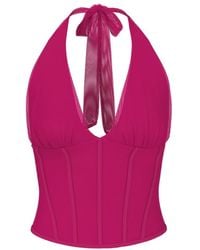 Garage - Plunge Halter Mesh Corset Top - Lyst