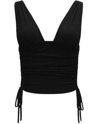 Garage - Plunge Ruched Tie Mesh Top - Lyst