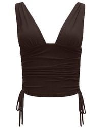 Garage - Plunge Ruched Tie Mesh Top - Lyst