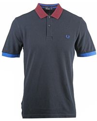 Fred Perry M9552 608 Color Block Pique Navy Polo Shirt - Blue