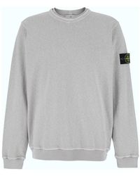 Stone Island - Crewneck Sweatshirt With Logo Patch On Sleeve - Lyst