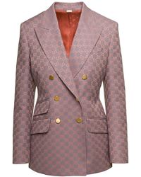 Gucci - And Pink Double-breasted Coat With gg Motif And Golden Buttons In Cotton - Lyst
