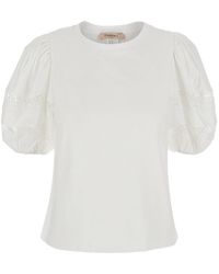 Twinset - T-Shirt With Embroidery Details On The Sleeves And Round - Lyst