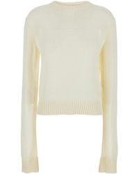 Jil Sander - Cropped Crewneck Sweater With Tonal Logo Embroidery I - Lyst