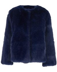 Plain - Crewneck Fur Jacket With Concealed Front Closure - Lyst