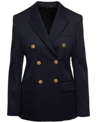 Givenchy - Blue Double-breasted Jacket With Branded Buttons In Wool Blend - Lyst