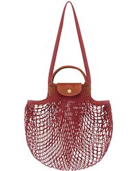 Longchamp - 'Le Pliage Filet' Mahogany Handbag With Engraved Logo In - Lyst