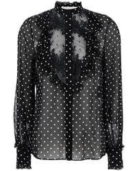 Valentino - Crewneck Shirt With Floral Embroidery And All-Over Pol - Lyst