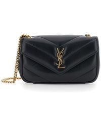 Saint Laurent - Borsa A Tracolla 'Loulou' Mini Con Placca Cassandre Sul - Lyst