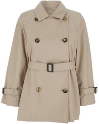 Max Mara - 'Calle' Double-Breasted Short Trench Coat With Classic Collar And Front Belt Closure - Lyst