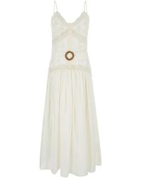 Twin Set - Long Cream Dress With Embroideries And Matching Belt In - Lyst
