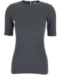 Brunello Cucinelli - T-Shirt With Round Neck And Three-Quarter Sleeve - Lyst
