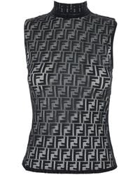 Fendi - Crewneck Sleeveless Top With All-Over Ff Motif And Rear Zip Closure - Lyst