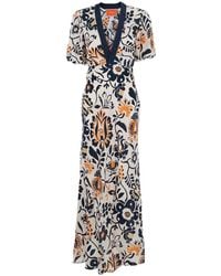 La DoubleJ - Floral Embroidered Crepe De Chine Marlene Dress - Lyst