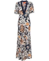 La DoubleJ - 'Marlene' Long Dress With V-Neck And All-Over Floral Print - Lyst