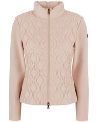 Moncler - Cardigan With Quilted Design On The Front And Logo Patch - Lyst