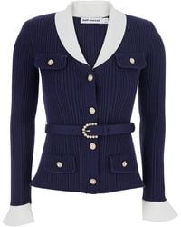 Self-Portrait - Cardigan With Ribbed Texture And Long Sleeves - Lyst