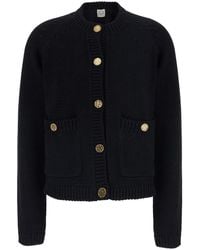 TOTEME - Crew Neck Cardigan With Two Patch Pockets On The Front In - Lyst