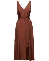 IVY & OAK - 'nele' Brown Midi Dress With Belt And Flounced Skirt In Acetate - Lyst