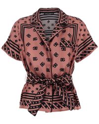 Dolce & Gabbana - Camicia Con Logo Dg Stampato All-Over E Cintura - Lyst