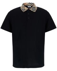 Burberry - 'Evan' Polo Shirt With Check Motif Collar - Lyst
