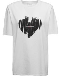 Saint Laurent - White And Black Heart T-shirt - Lyst