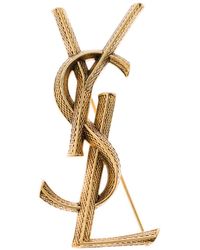 Saint Laurent - Woman's Gold Colored Brass Ysl Brooch - Lyst