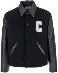 Celine - Jacket With Classic Collar And Logo Patch On The Front In - Lyst