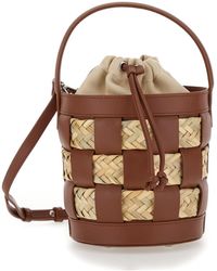 Hereu - 'galleda' Brown And Beige Bucket Bag With Drawstring In Rafia And Leather Woman - Lyst