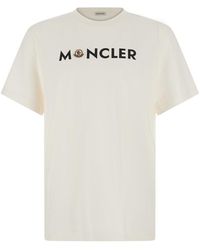 Moncler - Crew-Neck T-Shirt With Logo Lettering And Logo Patch On The Front - Lyst