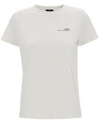 A.P.C. - White Crewneck T-shirt With Front Logo Print In Bio Cotton Woman - Lyst