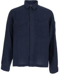 C.P. Company - Shirt With Classic Collar And Logo Plate On The Sleeve - Lyst