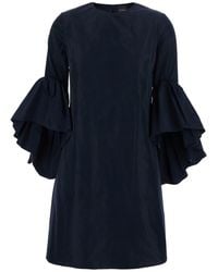 Plain - Crew Neck Dress With Flared Draped Sleeves For - Lyst